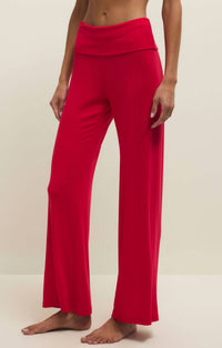 Z Supply Essential Fold Over Pants in kiss me red - women's pants - detail view