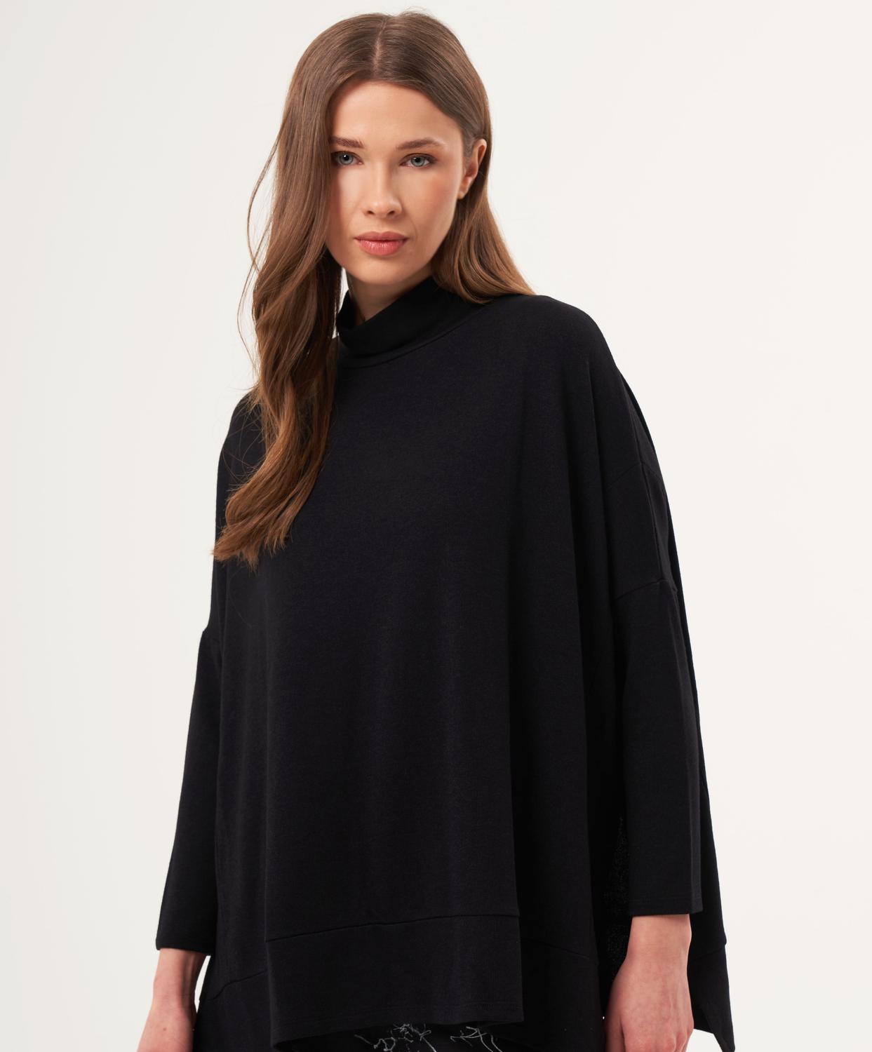 french kyss Abstract Print Two Tone Poncho in black - women's sweater - alternate view