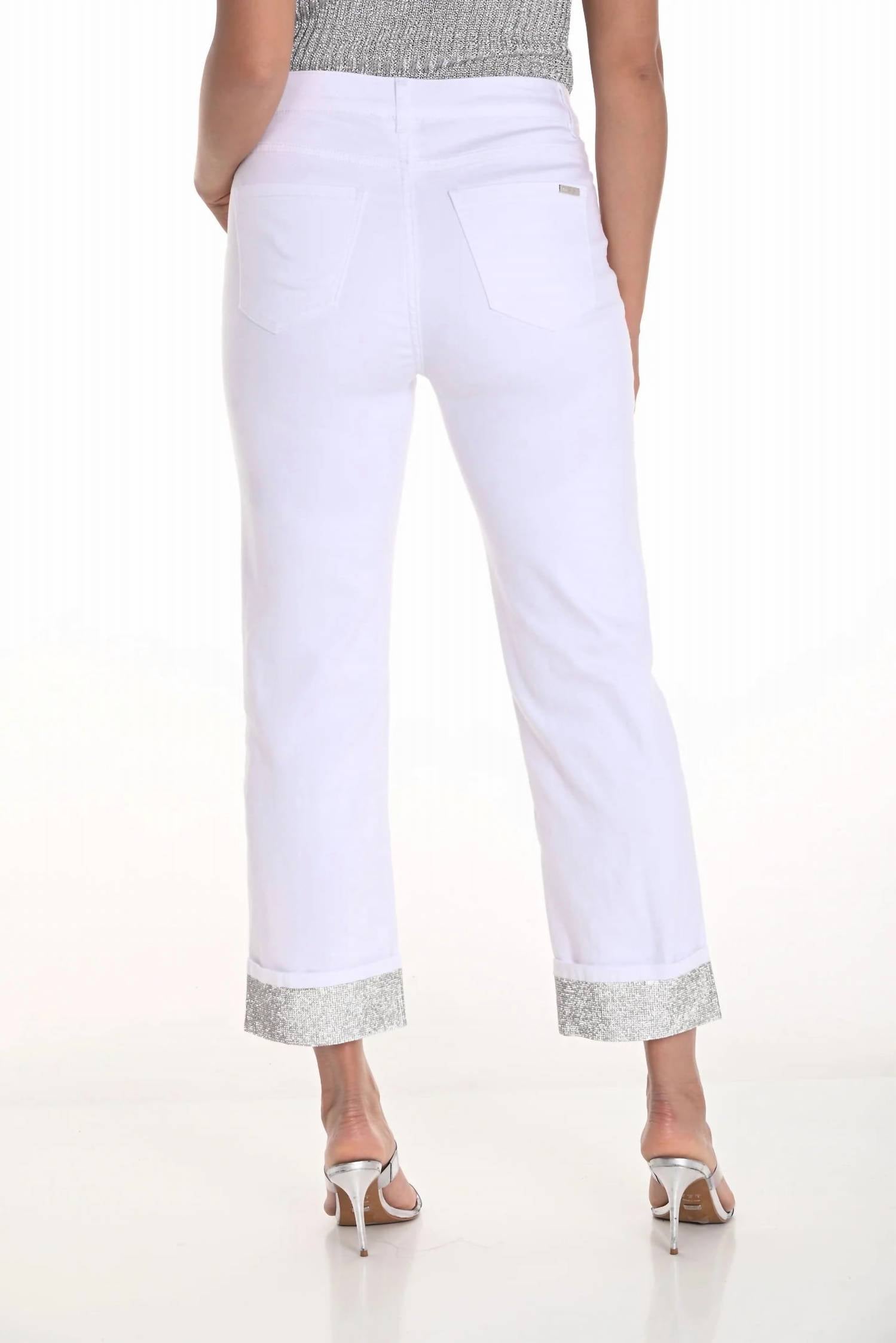 Frank Lyman Olympia Sequin Hem Denim Pants in off white - women's pants - view 4