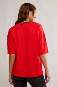 Free People Cane Short Sleeve Sweater Top in cherry pop melange - women's sweater - alternate view
