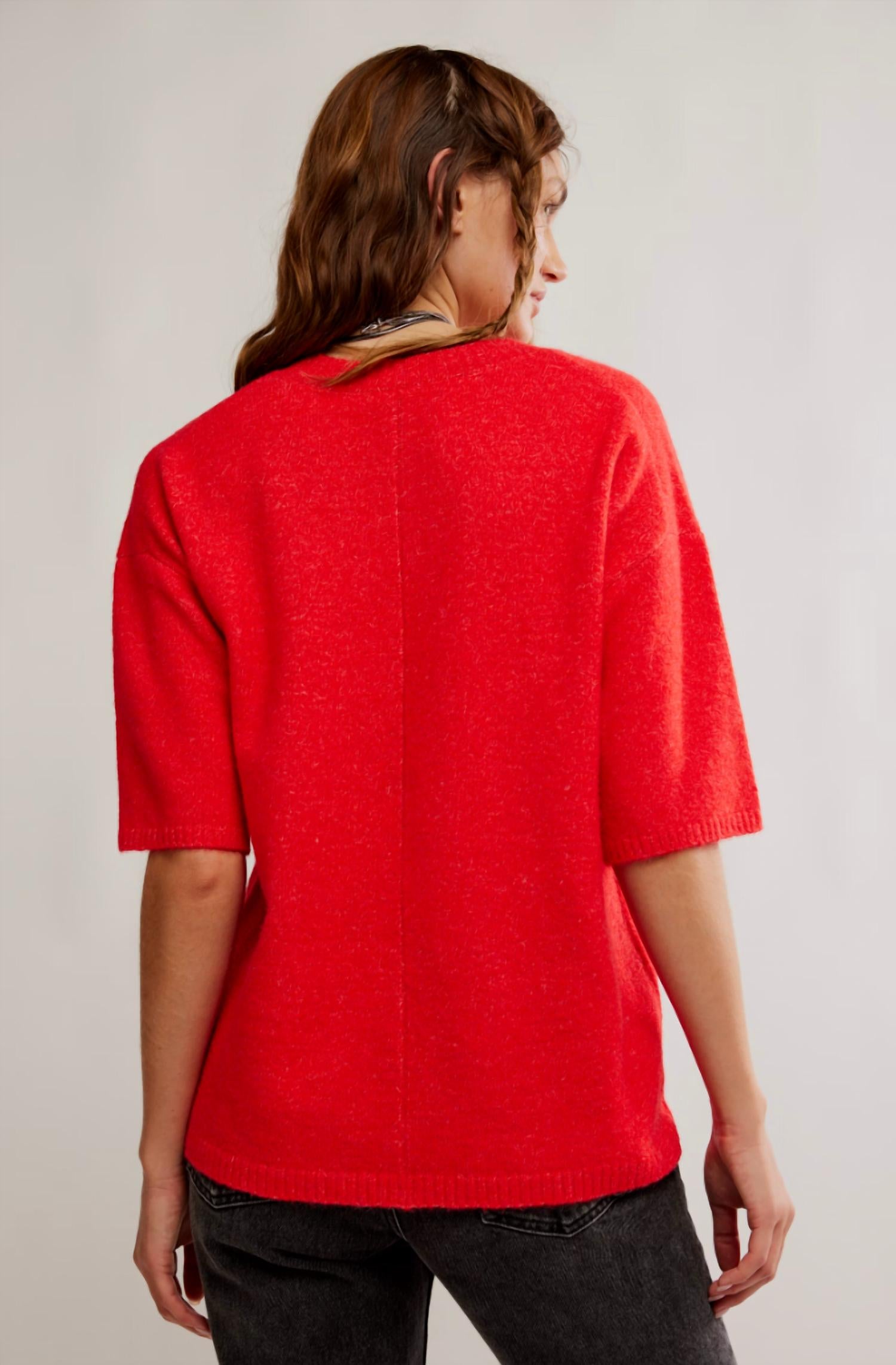 Free People Cane Short Sleeve Sweater Top in cherry pop melange - women's sweater - alternate view