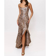 hutch Alma Leopard-print Jacquard Cocktail Dress in beige - women's dress