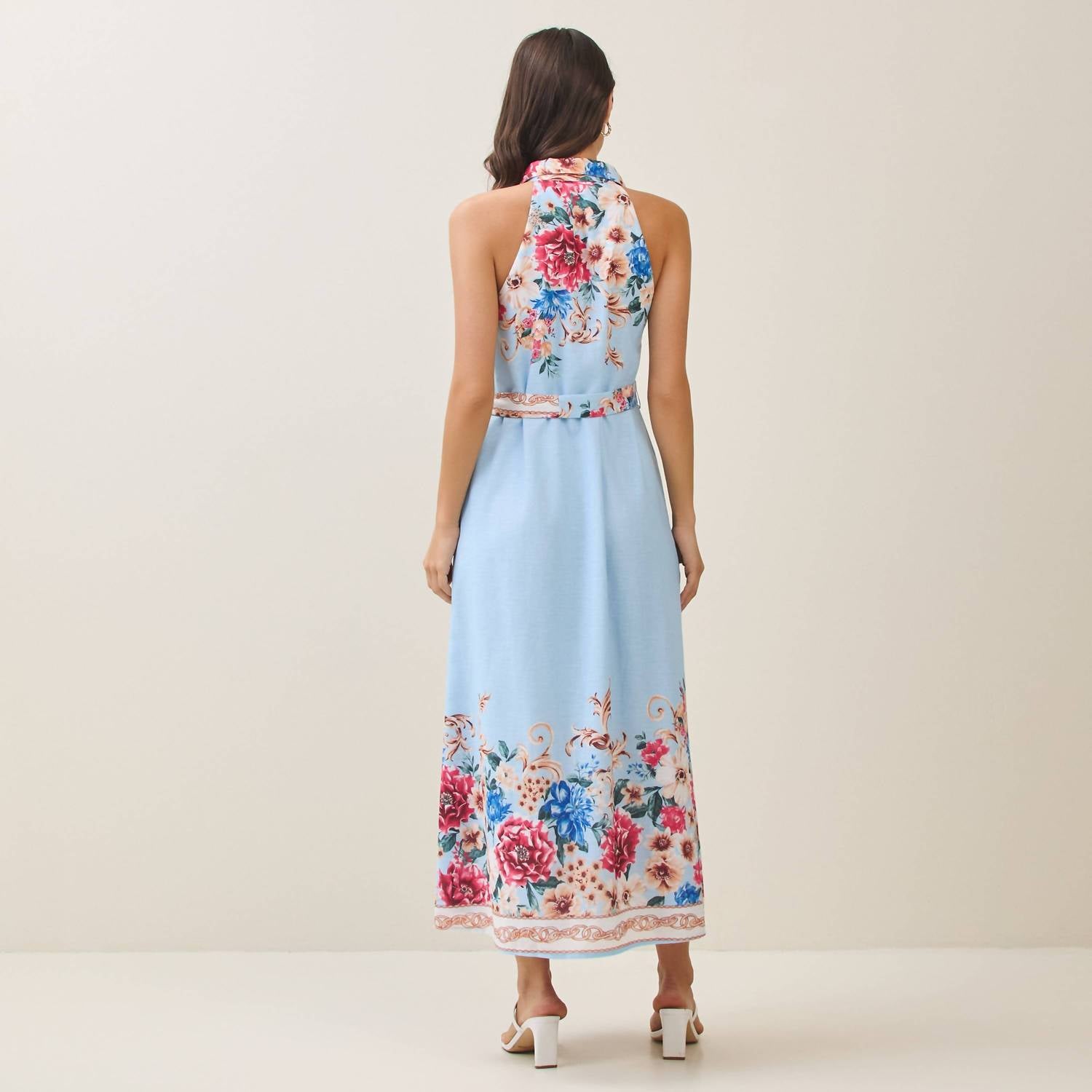 Able - Floral Sleeveless Button-front Shirt Dress