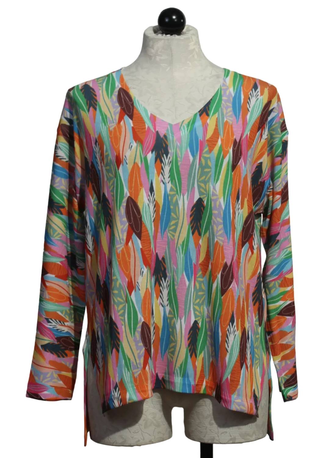 Nally & Millie - Women's V Neck Leaf Print Top