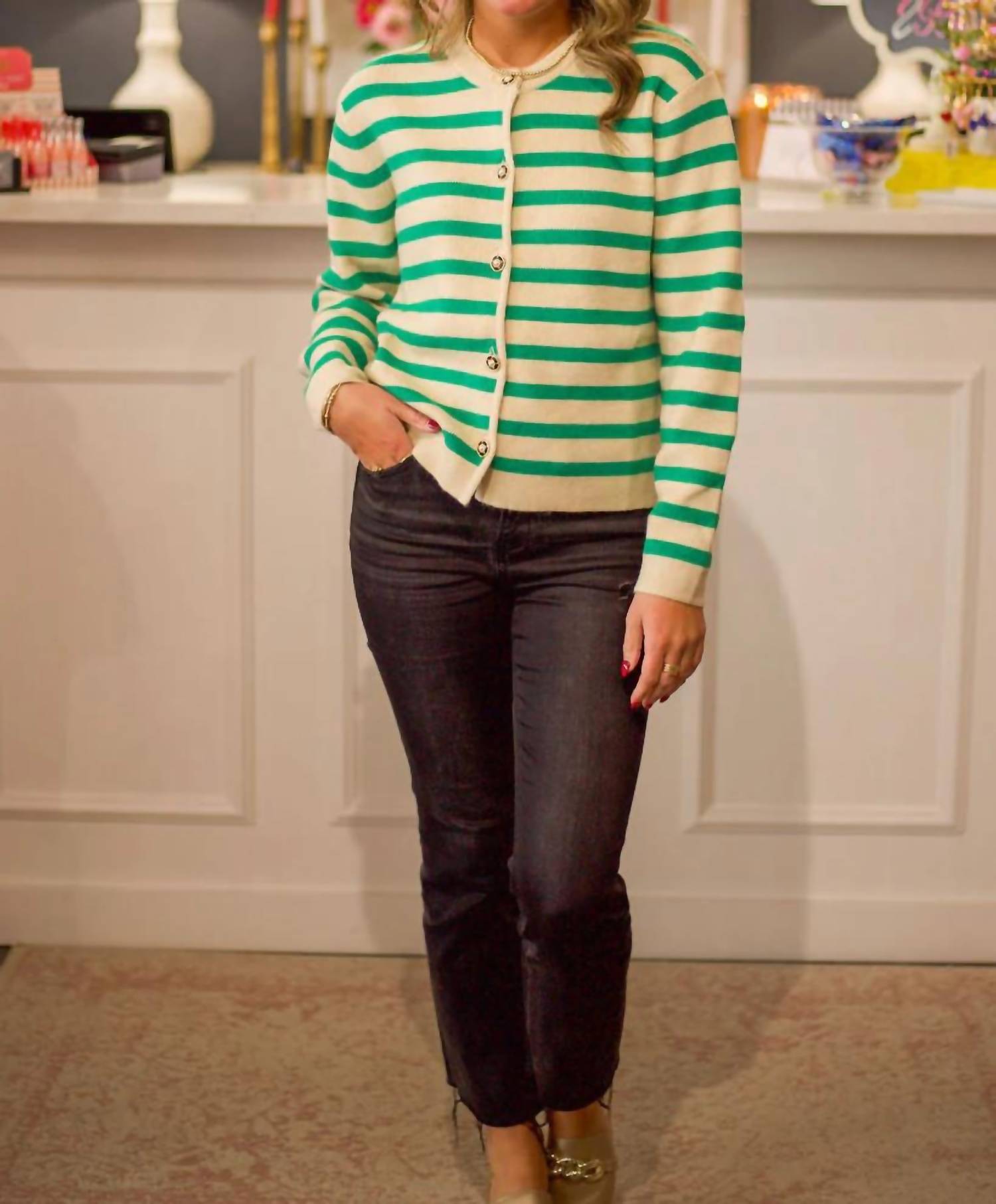 Current Air - Striped Button Down Cardigan