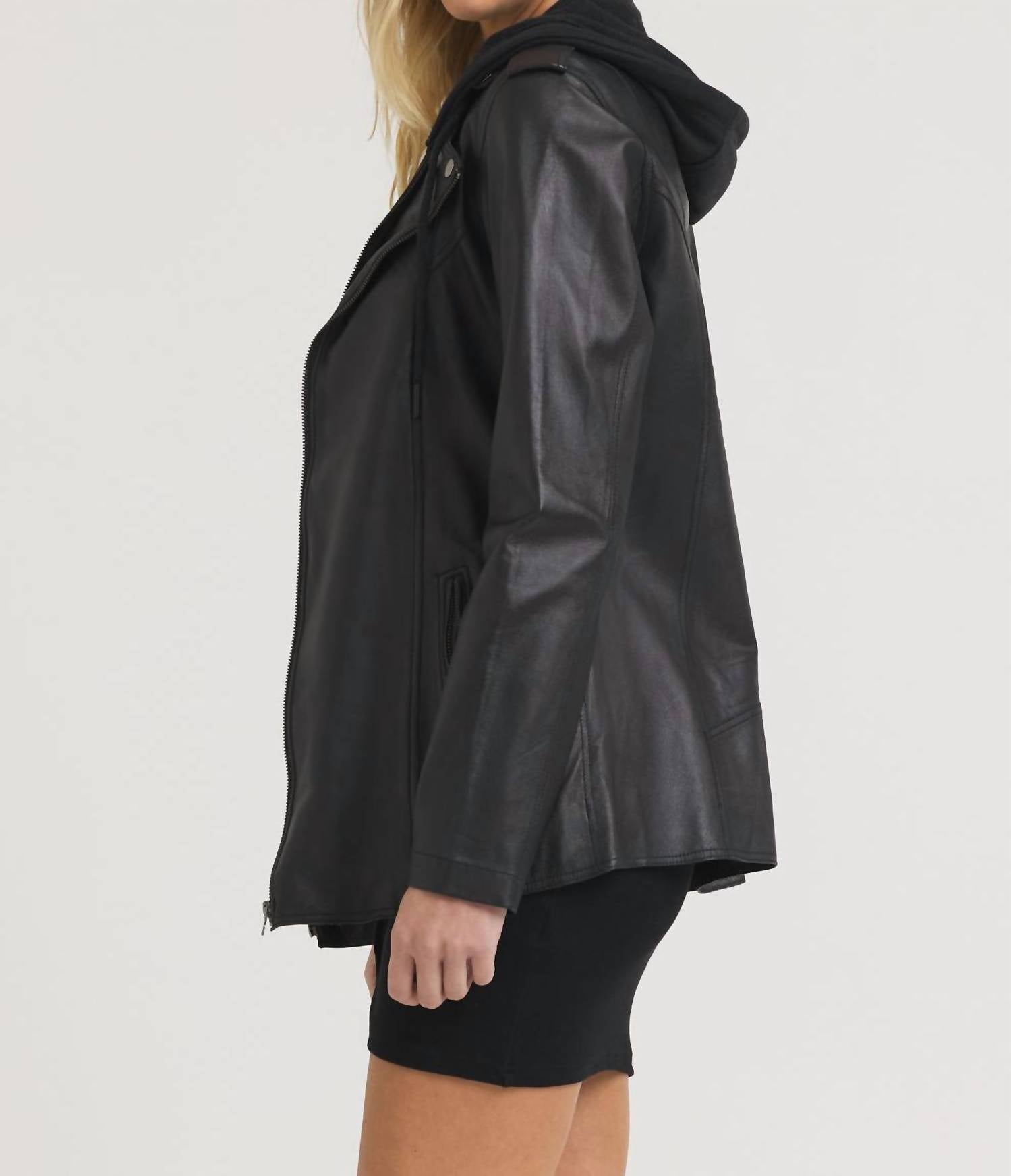 jakett Maxi Burnished Leather Jacket in black - women's jacket - alternate view