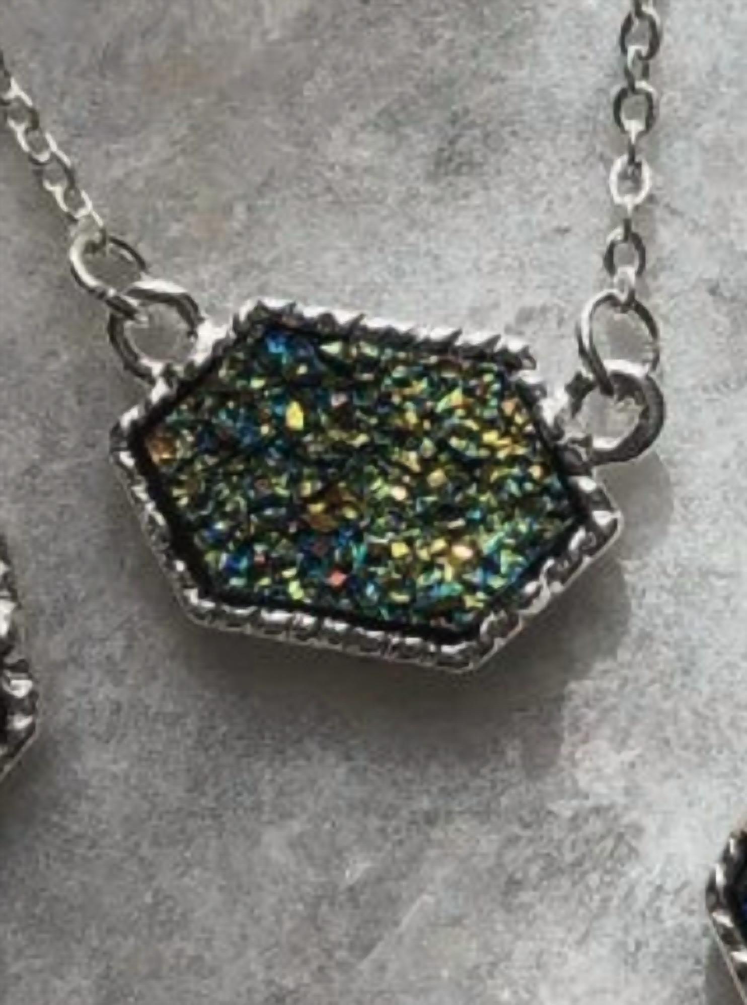 Lauren Lane - Women's Peacock Iridescent Druzy Stone Necklace