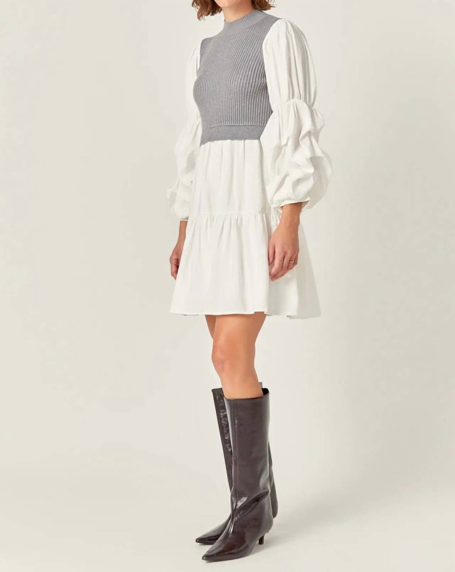 English Factory - Vivian Mixed Media Knit Mini Dress