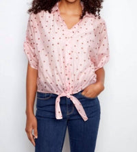 Charlie B - Roll Up Sleeve Front Tie Blouse