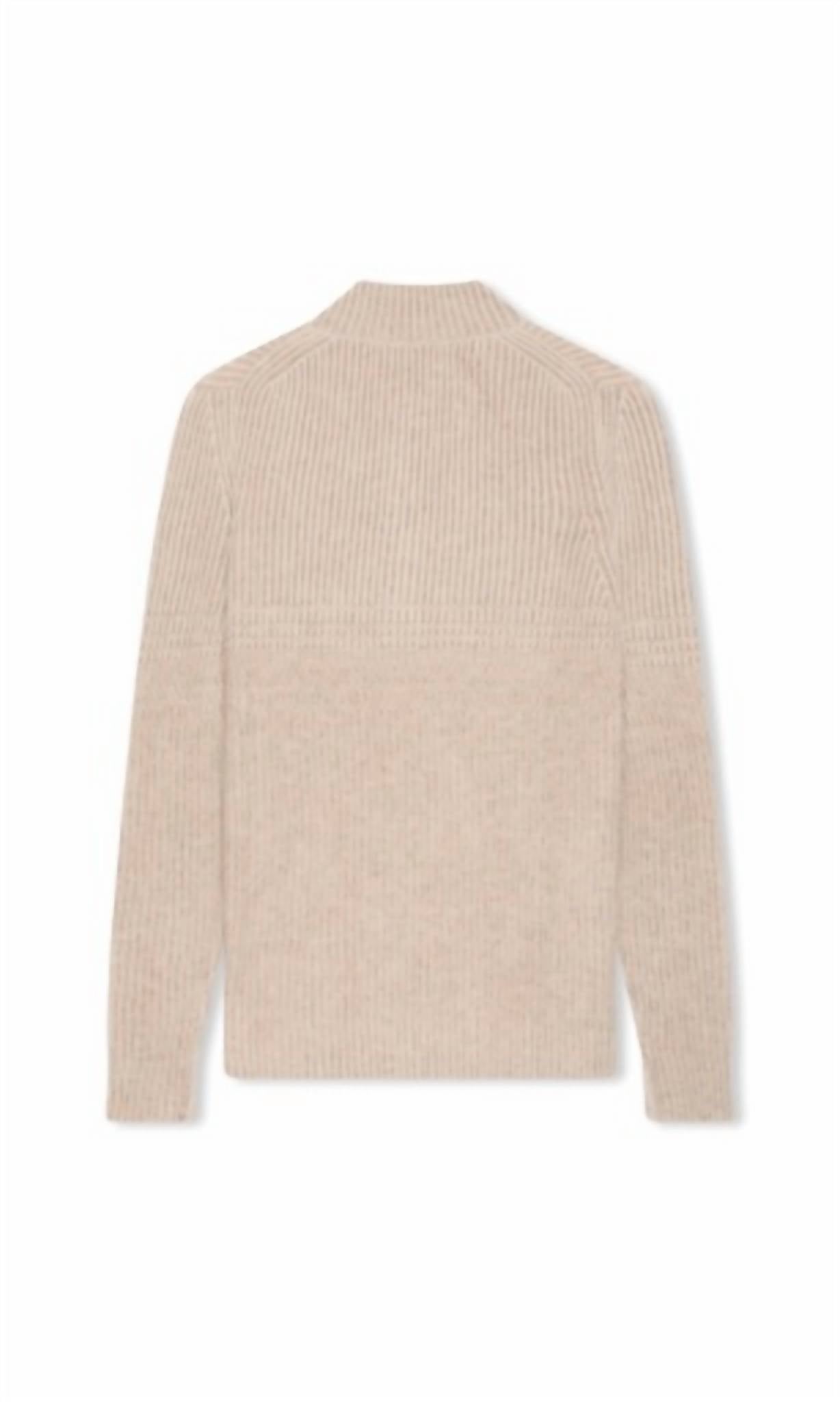 Maurizio Baldassari Men's Vanise Mock Neck Sweater in light beige - men's sweater - detail view