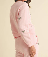 ENDLESS BLU. Jewel Bow Cotton Pullover Sweater in baby pink - women's sweater - alternate view