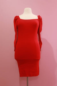 Winslow Collection Women's Puff Sleeve Bodycon Sweater Dress in red - women's dress
