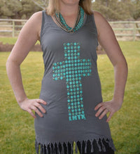 LHTX Cross & Fringe Dress in grey multi - women's dress