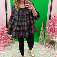 She + Sky - Plaid Print Woven Top