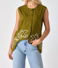 Crosby by Mollie Burch Axel Button Down Vest in cardon with embroidery - women's jacket