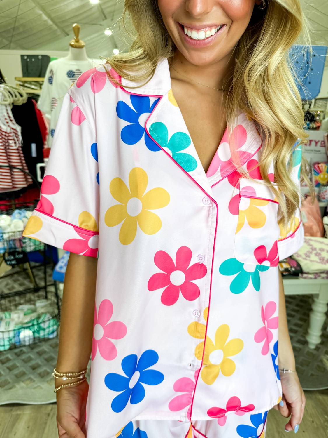 Peach Love - Floral Print Pajama Shorts