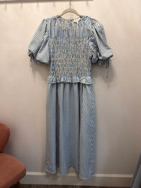 Entro - Women's Stripe Smock Bodice Midi Dress