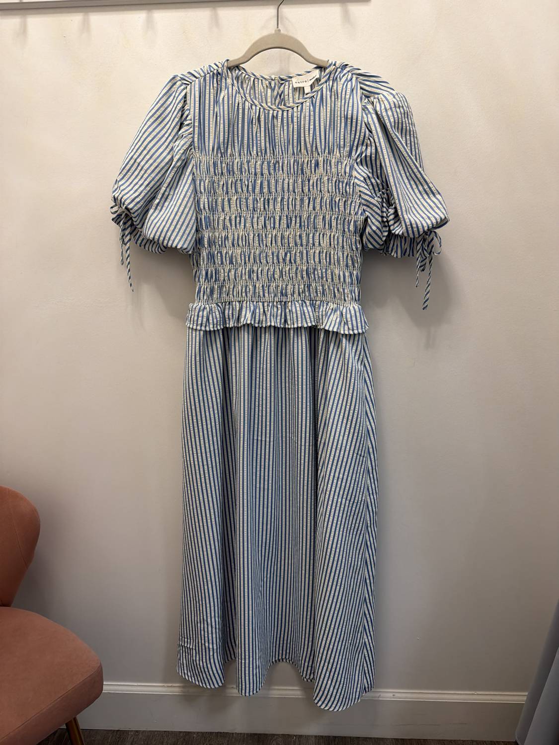 Entro - Women's Stripe Smock Bodice Midi Dress