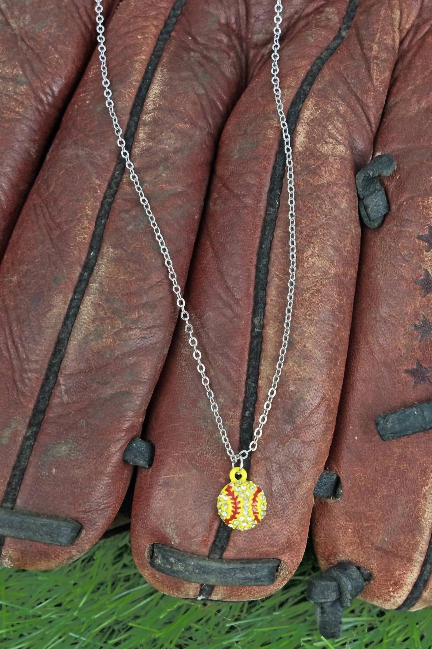 Wholesale Accessory Market - Women's Softball Crystal Pendant Necklace