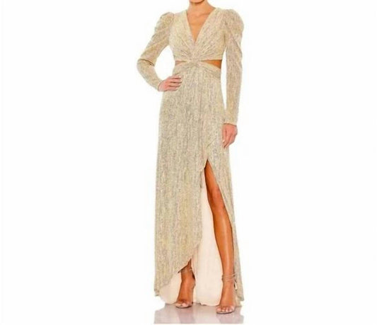 Mac Duggal - Metallic Puff Sleeve Fronttwist Cut-out Gown