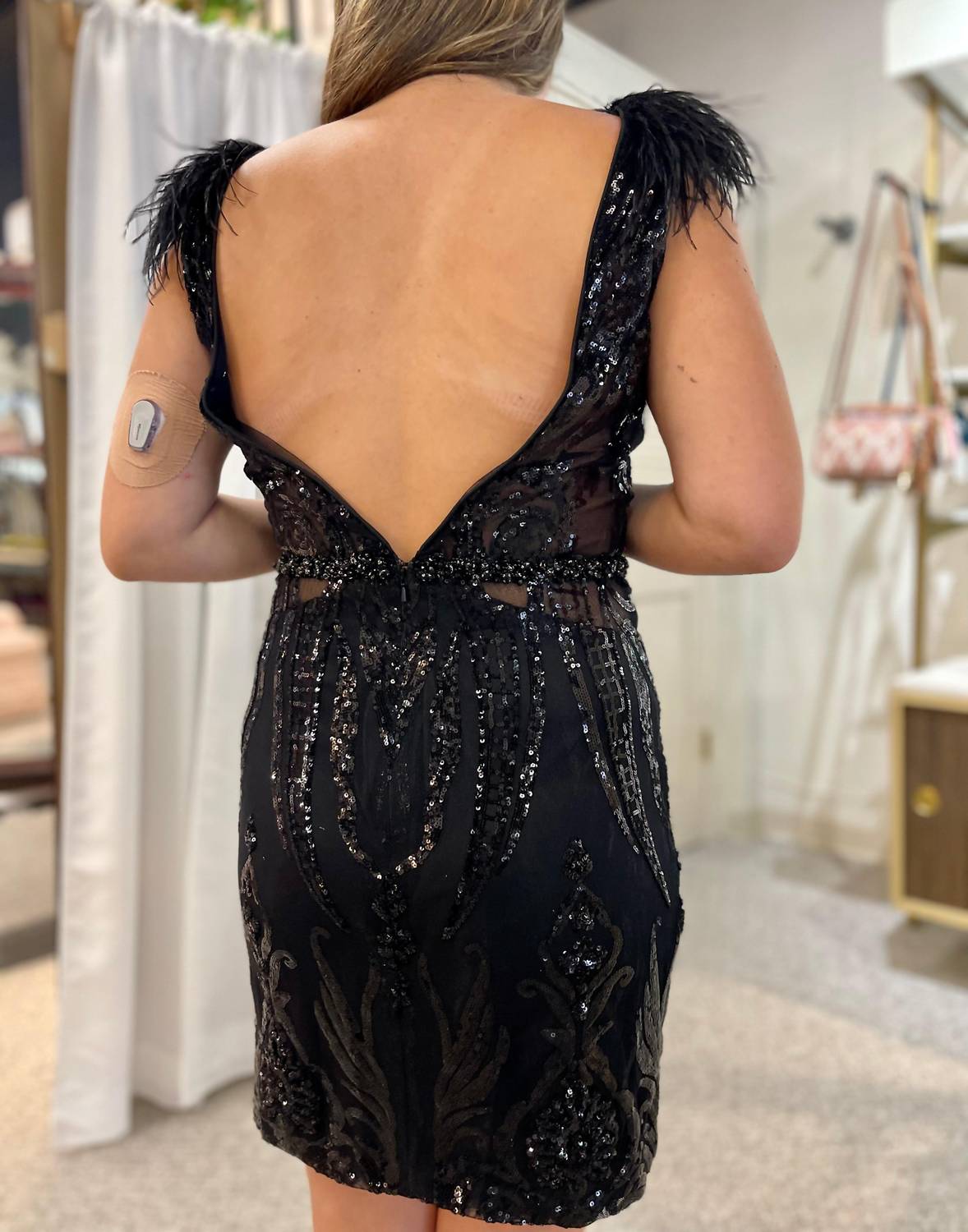 Jovani - Feathered Shoulder Dress