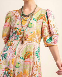 Gigio - Contrast Binding Printed Midi Dress
