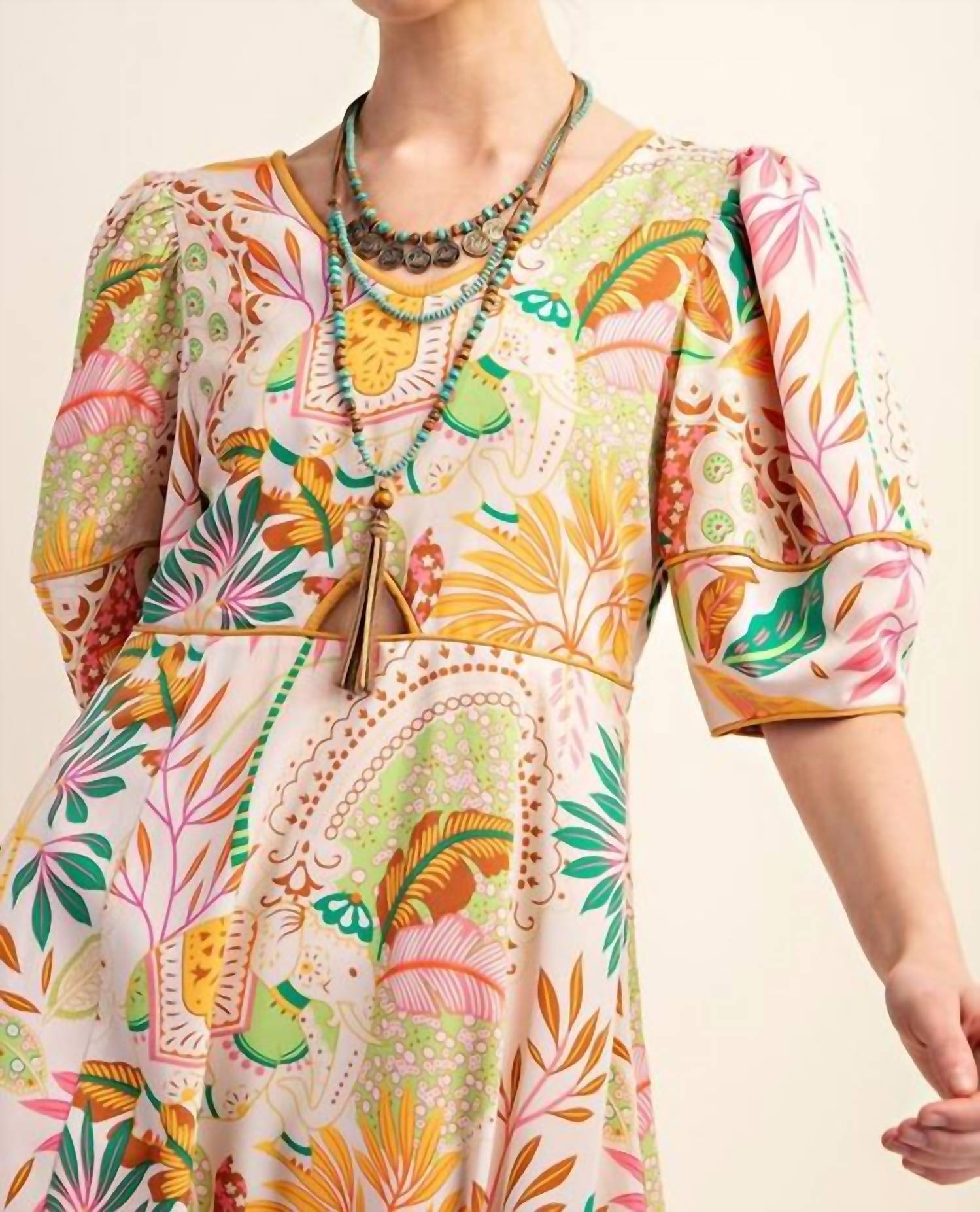 Gigio - Contrast Binding Printed Midi Dress