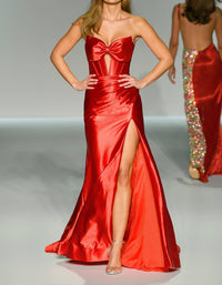 Sherri Hill Strapless Stretch Satin Gown in red - women's skirt - view 4