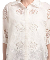 Elie Tahari - FRONT BUTTON FLORAL EMBROIDERED BLOUSE