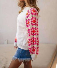 Davi & Dani - Crochet Detailed Long Sleeve Knit Sweater Top