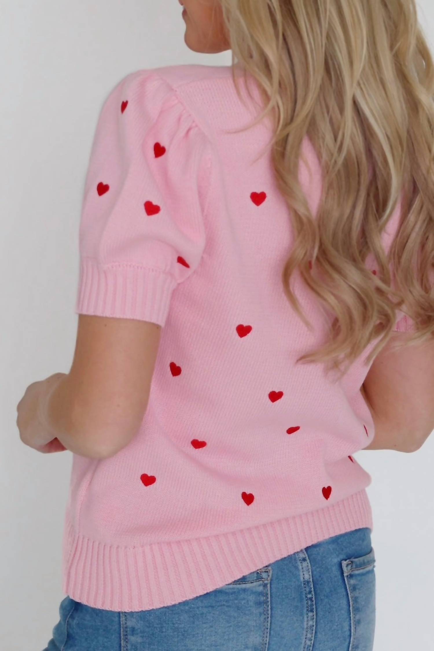 GILLI Lovely Heart Sweater - Plus in pink - women's sweater - detail view