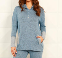 Button Ribbed Hoodie with Pocket