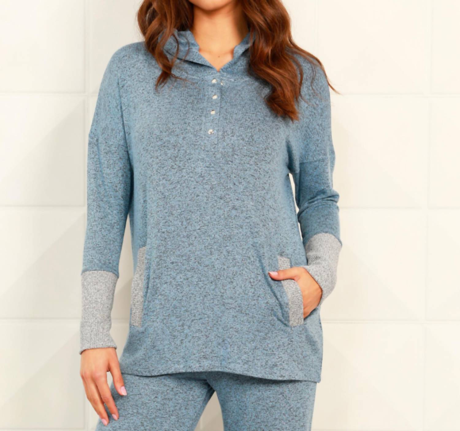 Button Ribbed Hoodie with Pocket