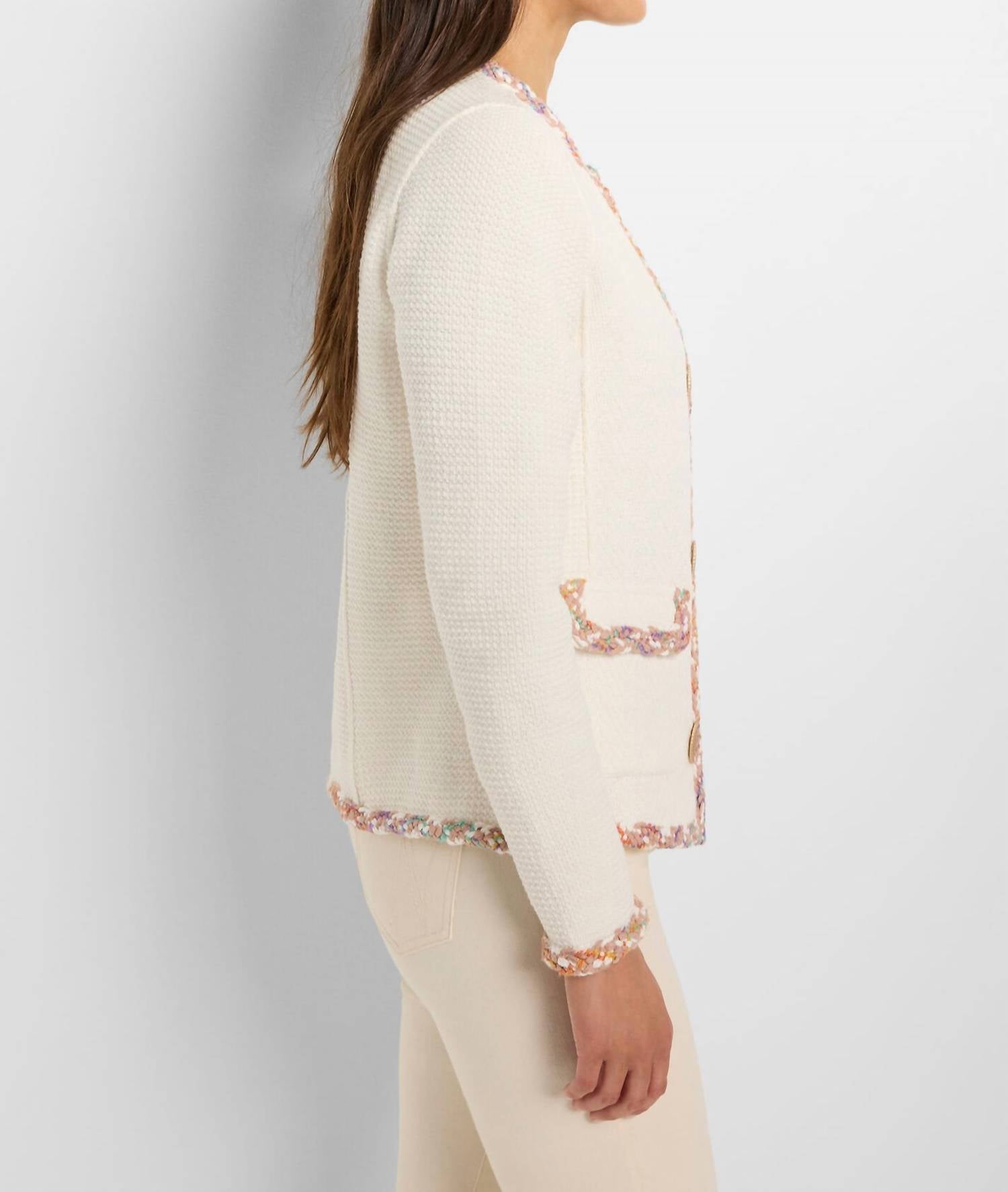 Nic + Zoe Mix Trim Knit Jacket in cream multi - women's jacket - alternate view