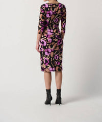 Joseph Ribkoff - Animal Print Waist-tie 3/4 Sleeve Sheath Dress