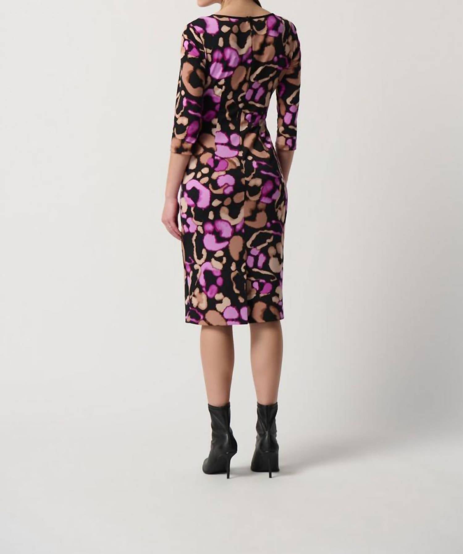 Joseph Ribkoff - Animal Print Waist-tie 3/4 Sleeve Sheath Dress