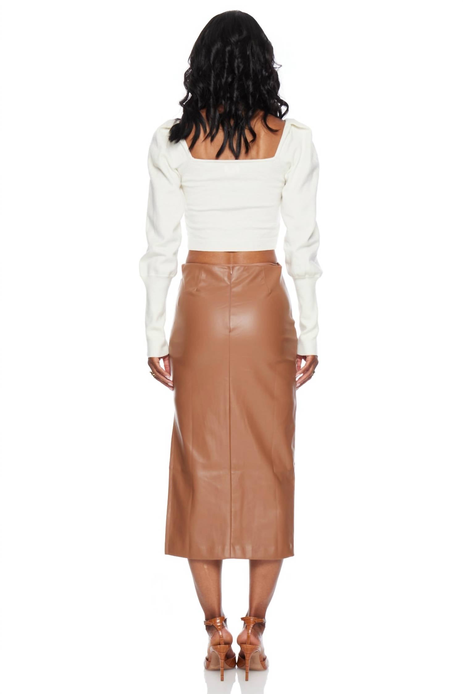 bishop + young Colette Side Ruched Midi Skirt in camel - women's skirt - alternate view