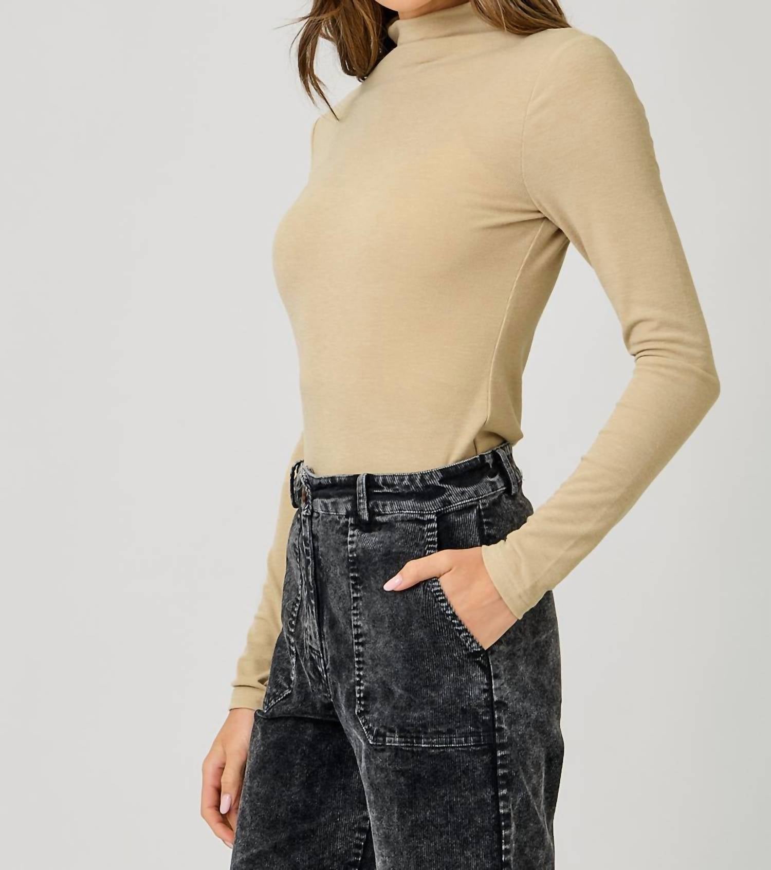 Mystree - Knit Mock Neck Long Sleeve Top