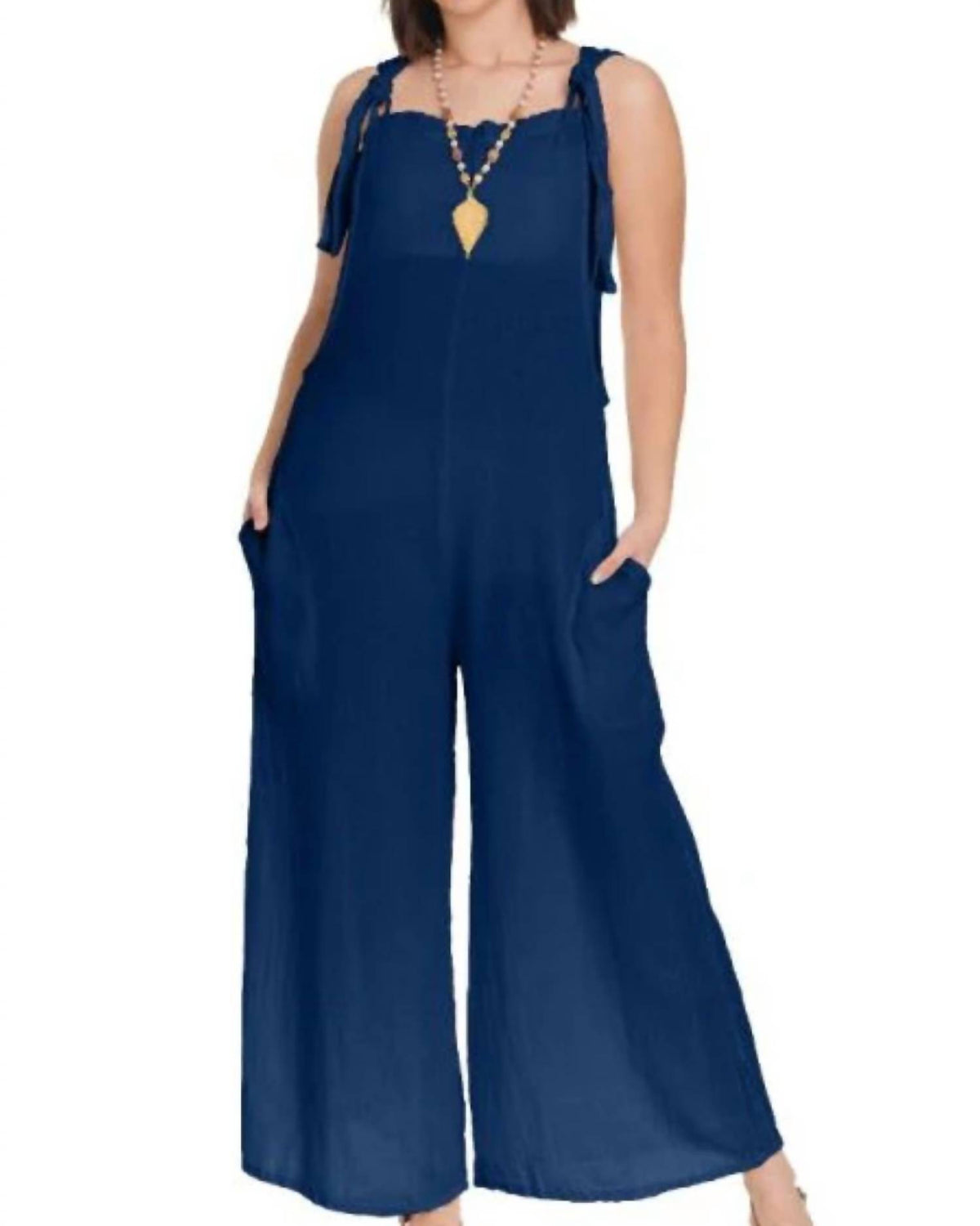 Oh My Gauze! Sabina Cotton Romper in sapphire - women's pants - detail view