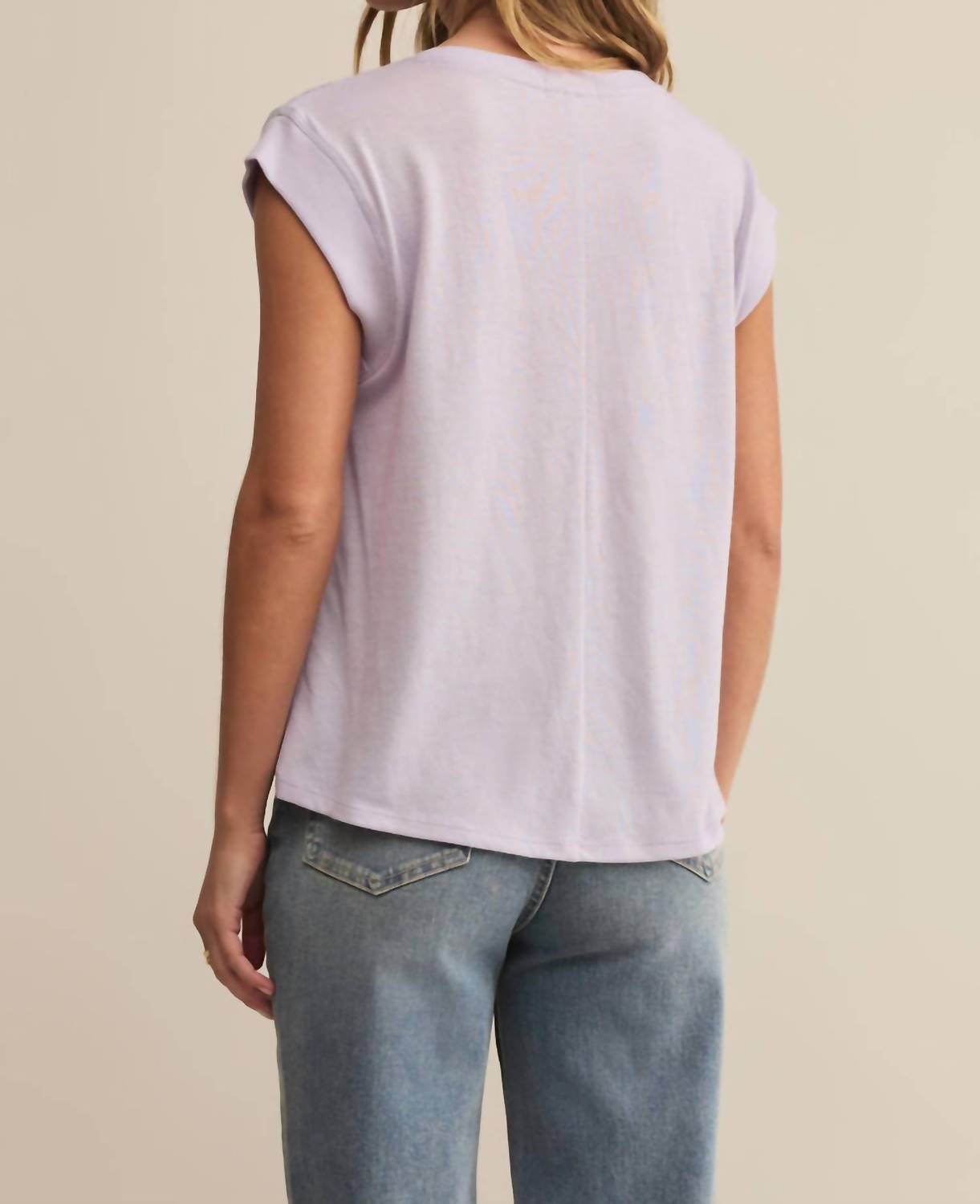 Z Supply Whisper Crewneck Top in lavender ice - women's t-shirt - detail view