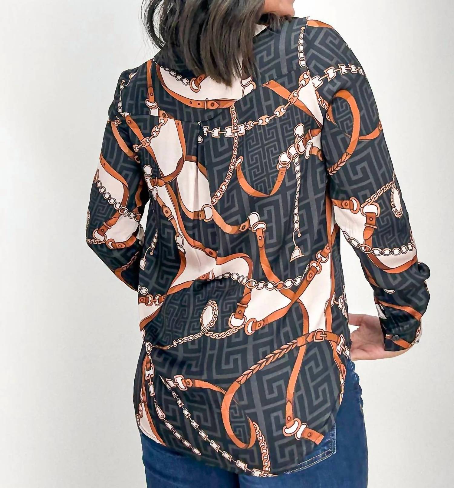 ASTRID Patterned Button Down Shirt in blue - women's shirt - detail view