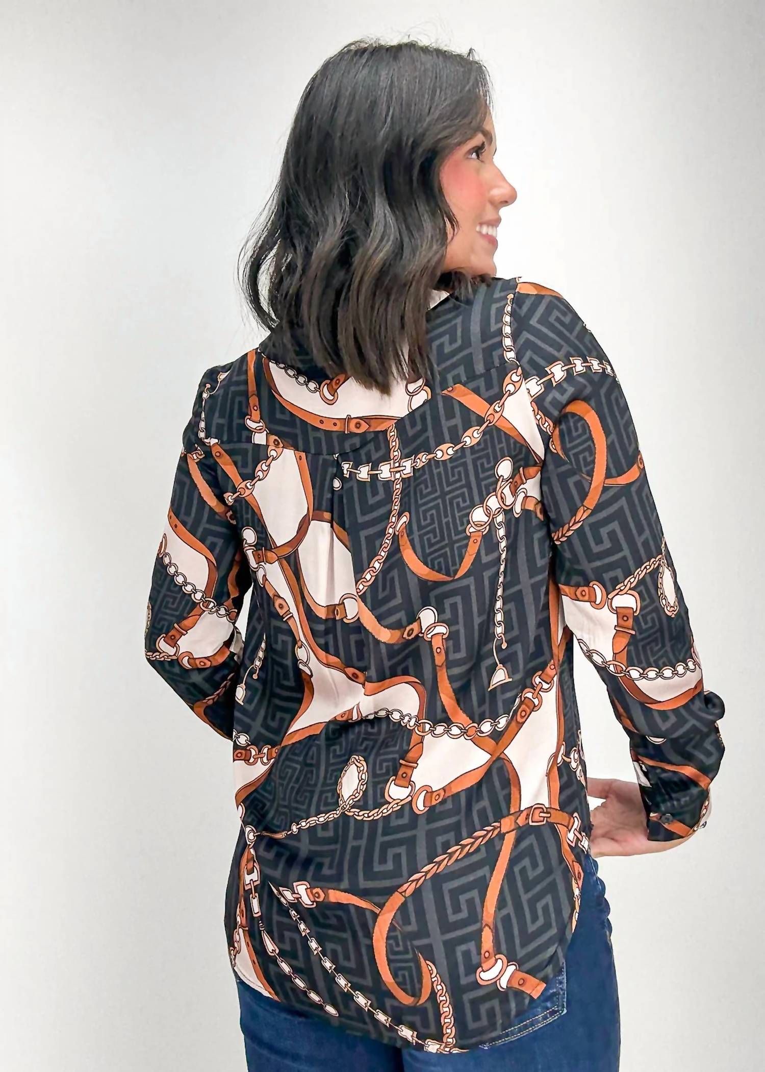 ASTRID Patterned Button Down Shirt in blue - women's shirt - alternate view