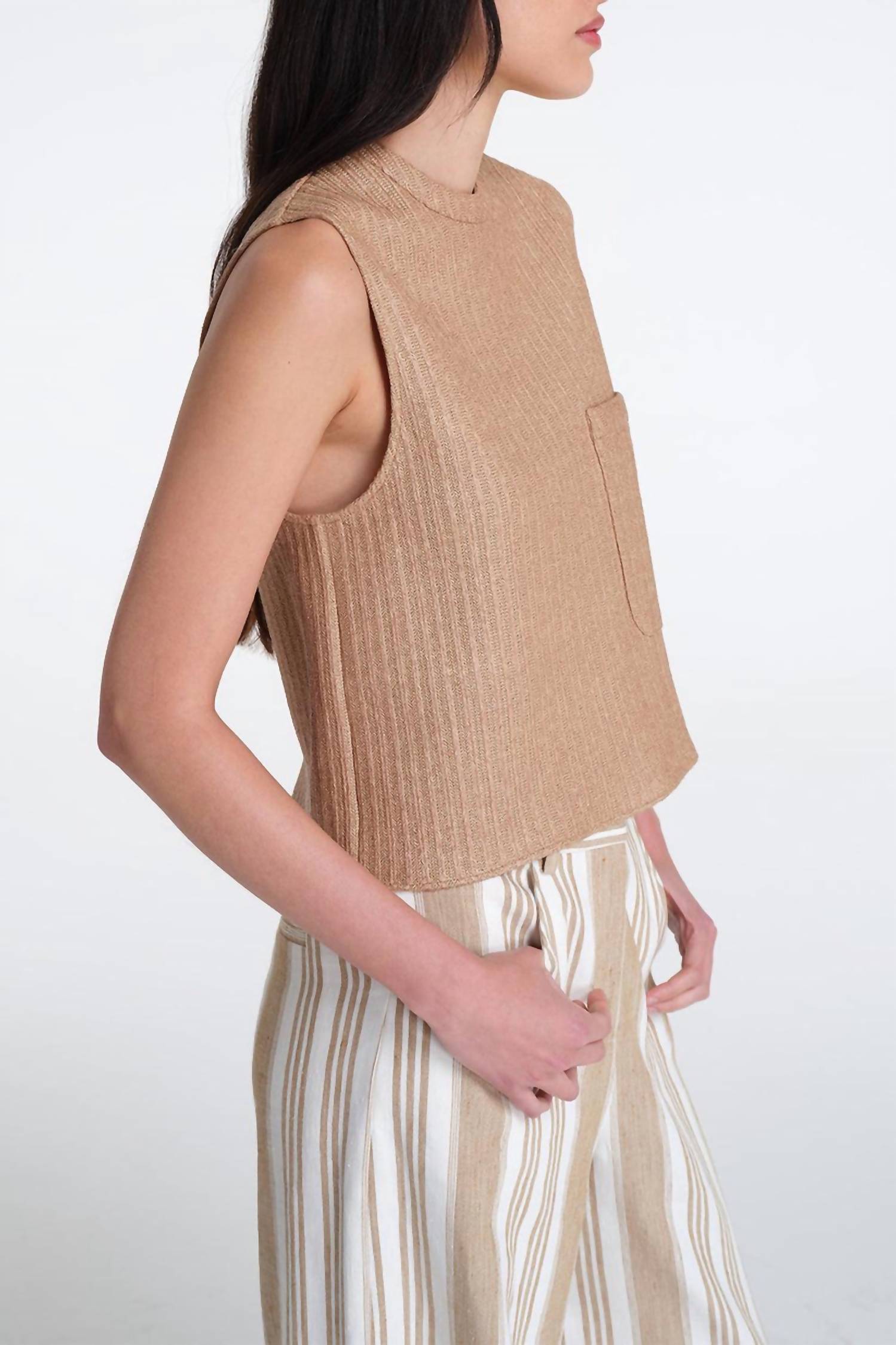 TWP Cropped Muscle Tank Top in natural 1 - women's shirt - detail view
