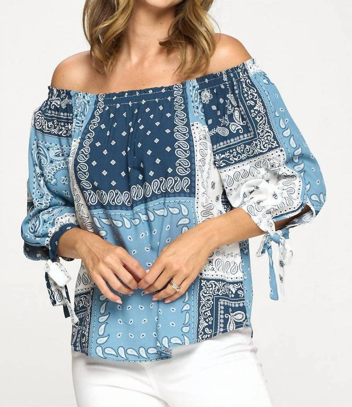 Renee C - Bandana Print Off the Shoulder Top