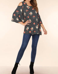Crepas - Floral Print Cold Shoulder Tunic