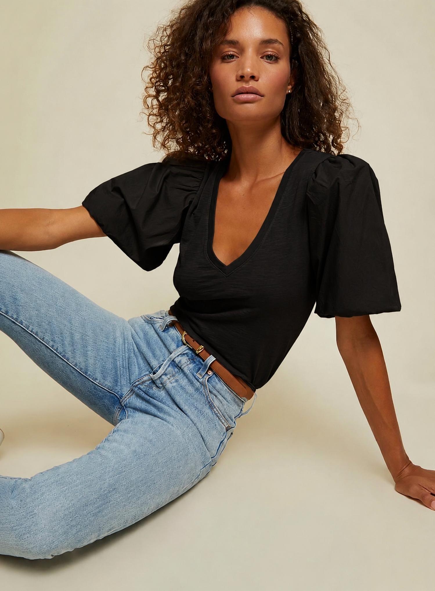 Nation Ltd - Traci Bubble Sleeve V-neck Top