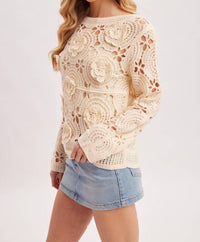Bluivy - Floral Crochet Long Sleeved Blouse