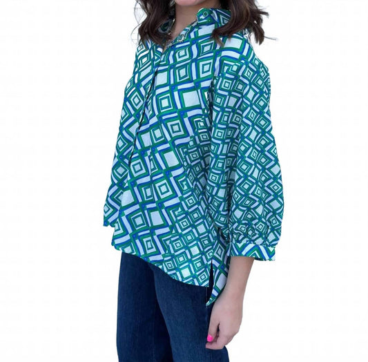 Joy Joy - Diamond Print Button Up Tunic Top