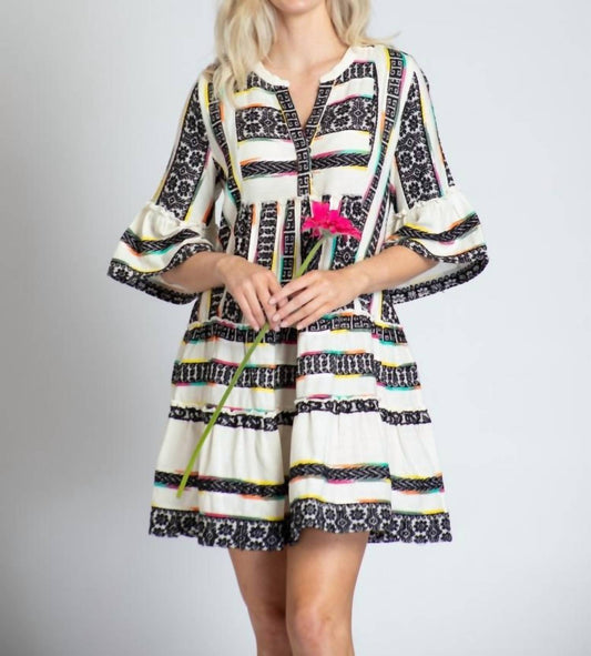 Apny - Tiered Tunic Dress With Flounce Sleeve