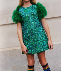 Lola + The Boys Feather Party Dress in jade - kids' dress